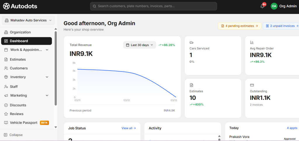Tekmetric Alternative – Autodots Auto Repair Shop Software Dashboard