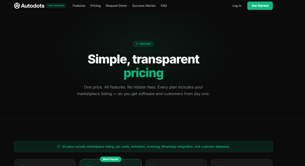Autodots simple transparent pricing for auto repair shops