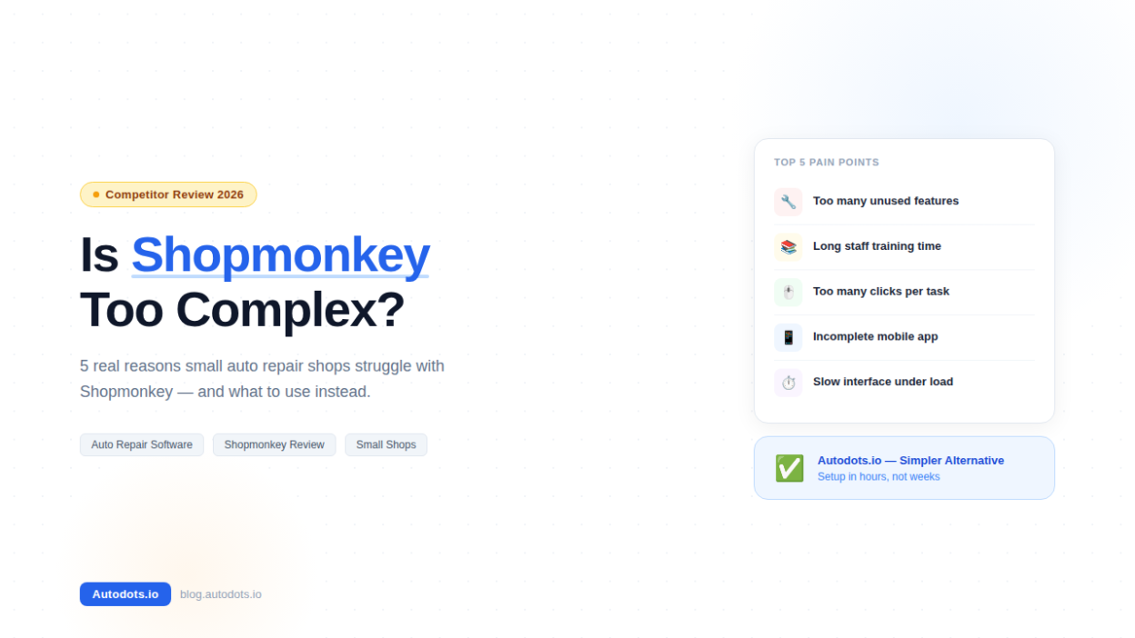 Is Shopmonkey too complex for small auto repair shops - Autodots alternative 2026