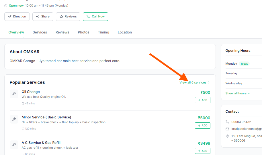 Add services to cart