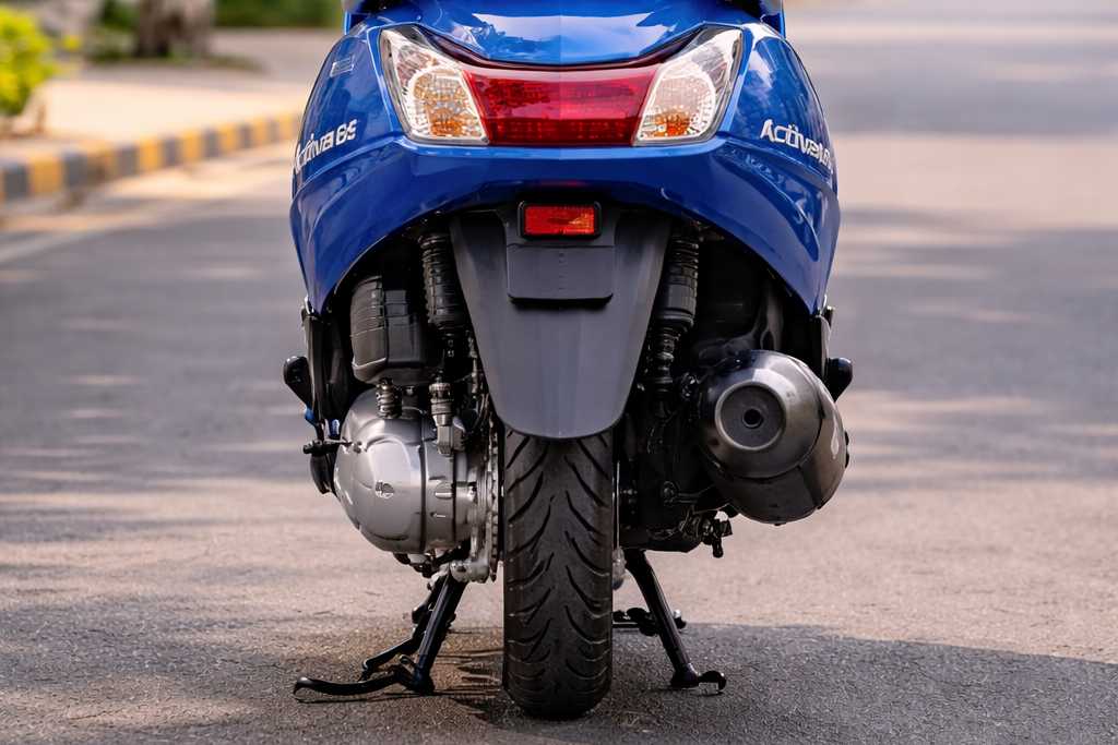 Blue Honda Activa 6G on street back side