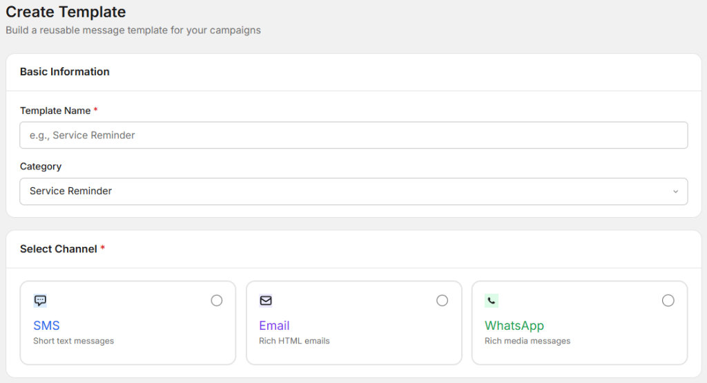 Here you can create templete for campaign