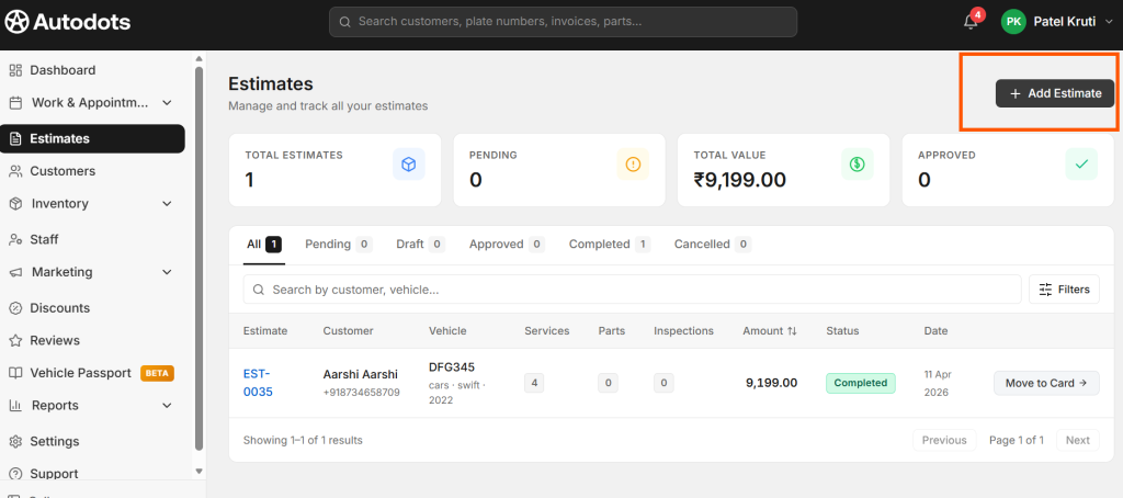 You have two options to create estimates on patner dashboard
