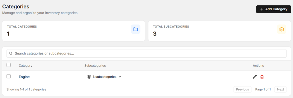 HEre you can add category of invetry