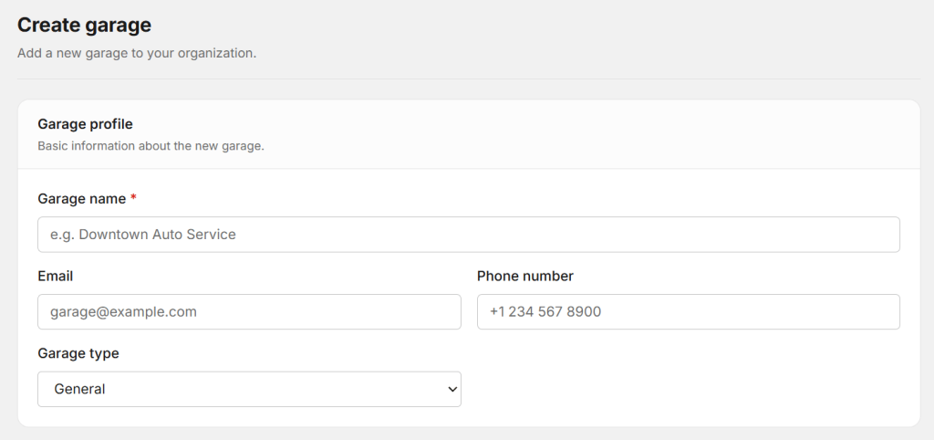 Here you can add new garage details .