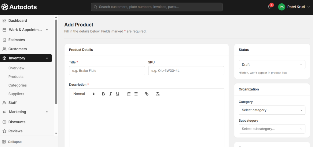 Add all product details like names, description act.