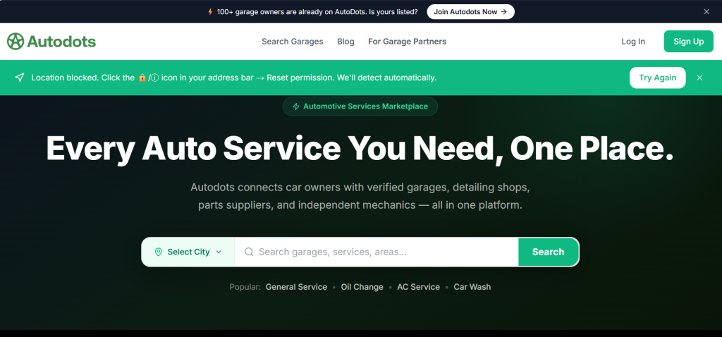Autodots connects car owners with verified garages, detailing shops, parts suppliers, and independent mechanics — all in one platform.