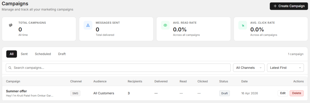 Here you can see all records of campaign