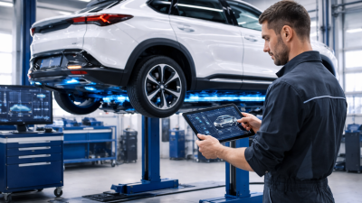 Technician using digital tablet for electric vehicle diagnostics in a modern auto repair shop 2026
