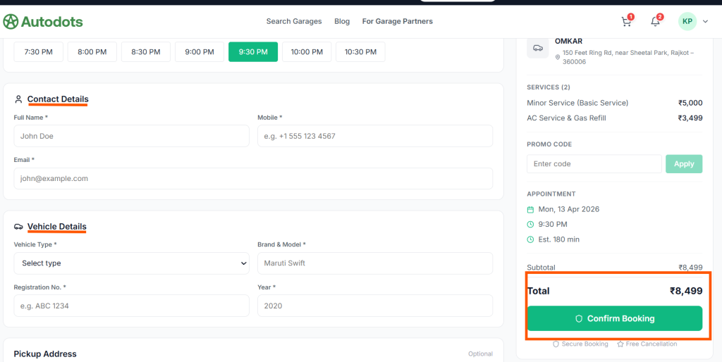 Fill-up all required details after selecting time