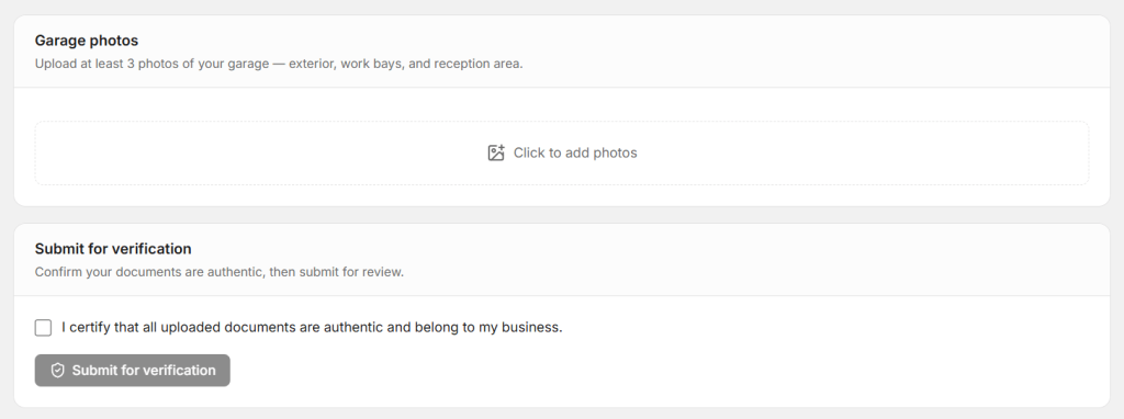 Here you have to upload garage photos.