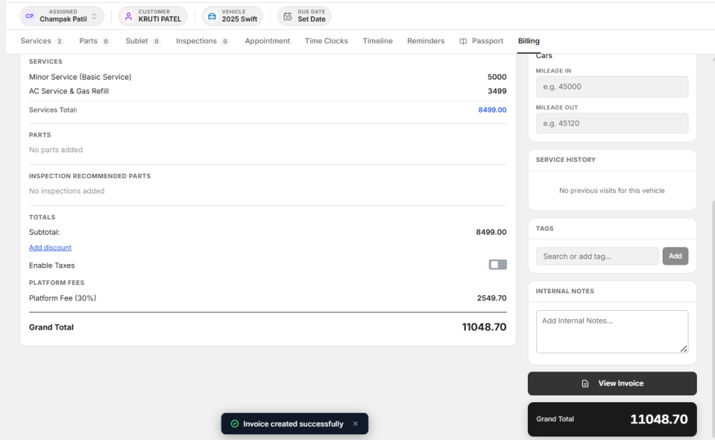 want to sned invoice? here click on create invoice