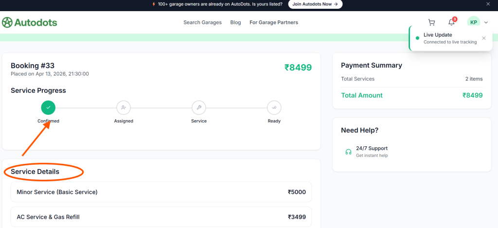 Booking live tracking and any question put on live chat with us