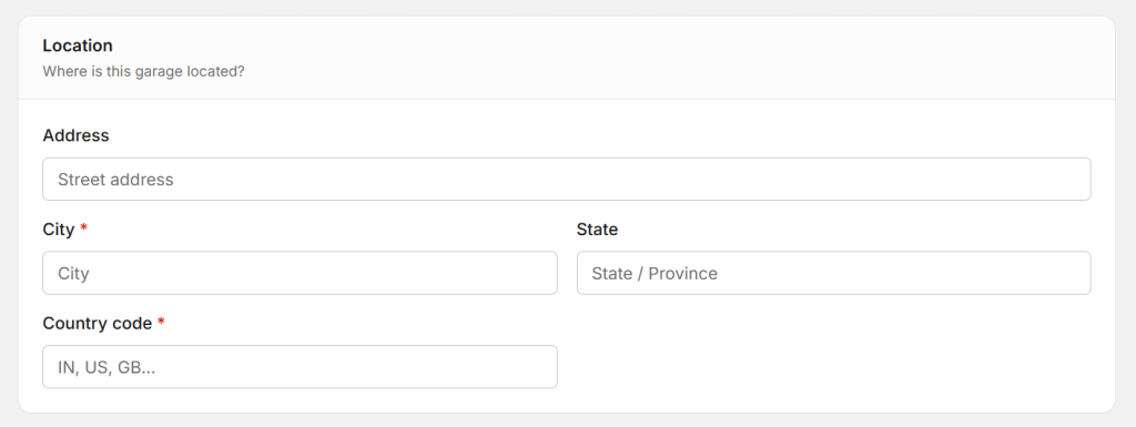 here you add your garage locations.