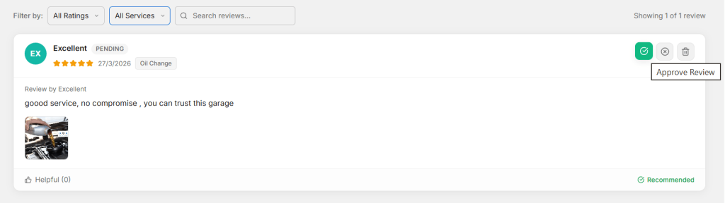 Here you can manage all reviews, like approve, cancel, and delete.