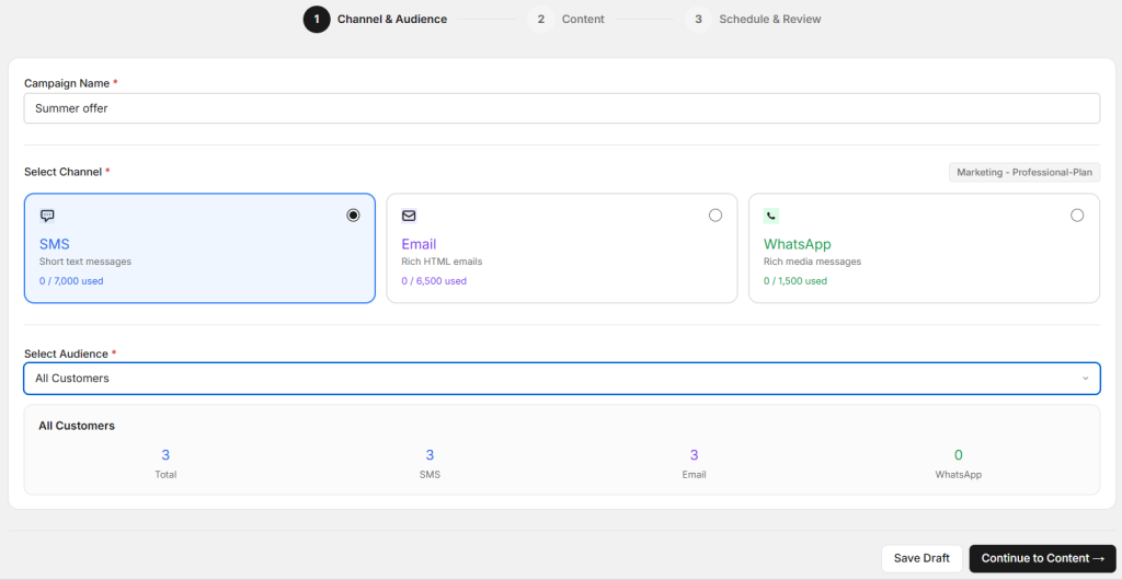 Select platform to send campaign