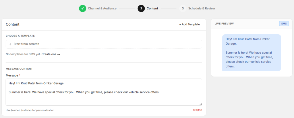 Write message to send customer.