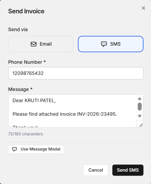 send unpaid invoice to customer from sms or email.