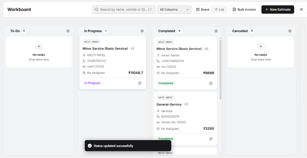 Booking update with using jobcard on autodots.io